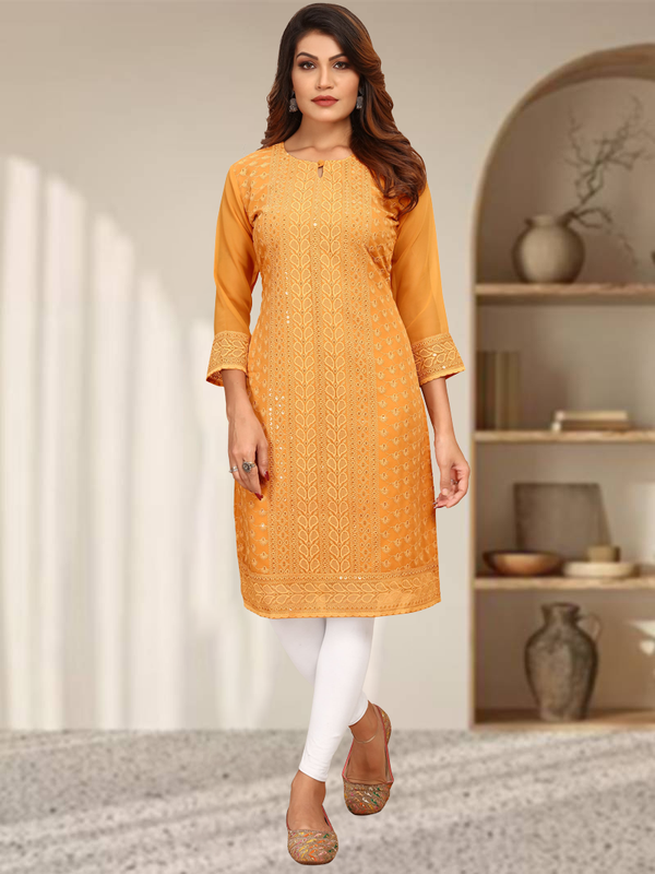 Women's Cotton Blend Straight Chikankari Embroidered Kurta|Chikankari Embroider Kurti