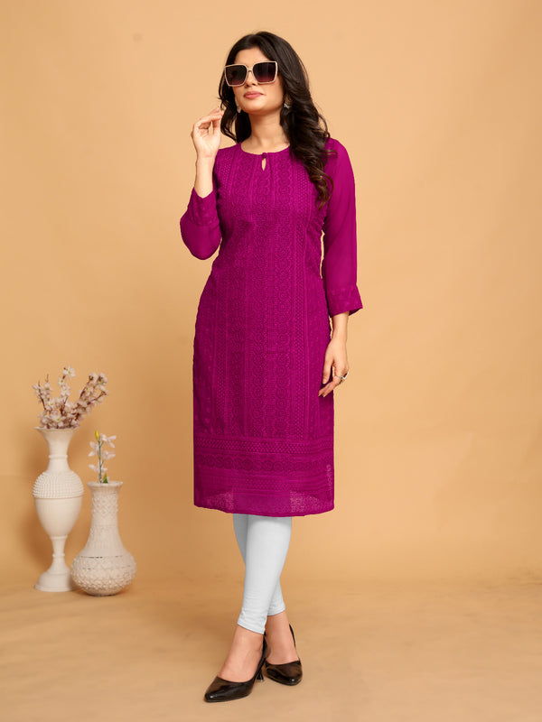 Georgette Chikankari Kurti for Women|Women's Chikankari Embroidered Kurta