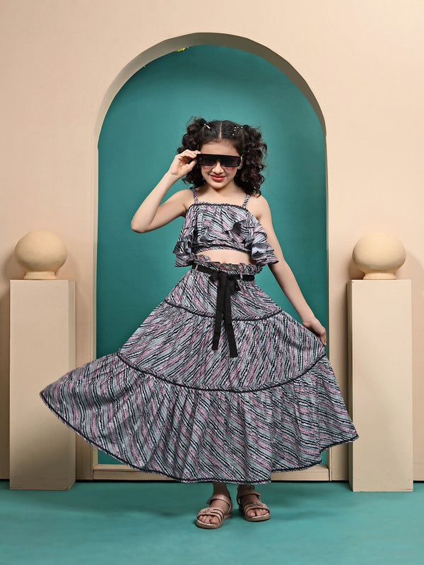 Trendy Printed Maslin Top and Skirt for Girls