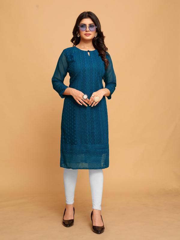 Georgette Chikankari Kurti for Women|Women's Chikankari Embroidered Kurta