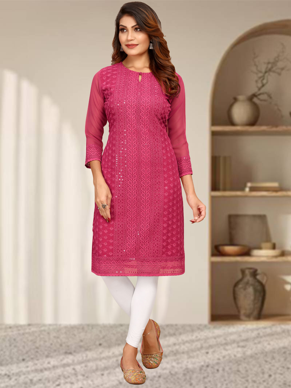 Women's Cotton Blend Straight Chikankari Embroidered Kurta|Chikankari Embroider