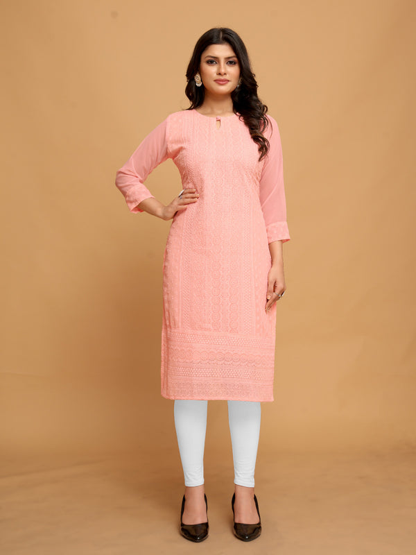 Georgette Chikankari Kurti for Women|Women's Chikankari Embroidered Kurta