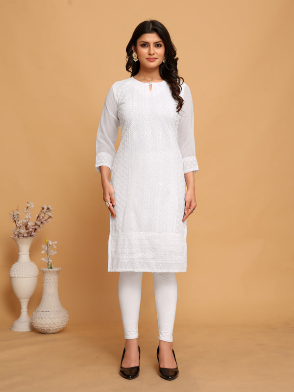 Georgette Chikankari Kurti for Women|Women's Chikankari Embroidered Kurta