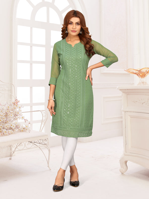 Bollywood-Inspired Chikankari KurtI | Women Georgette Chikankari Kurti | Women A-Line Kurt