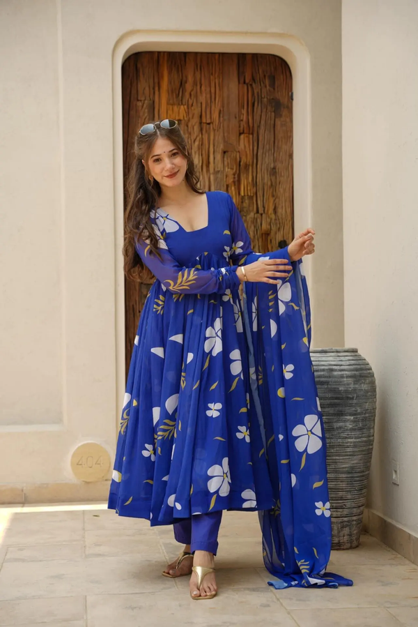 Bollywood-Inspired Georgette Printed Anarkali Suit Set for Wedding | Ready To Wear