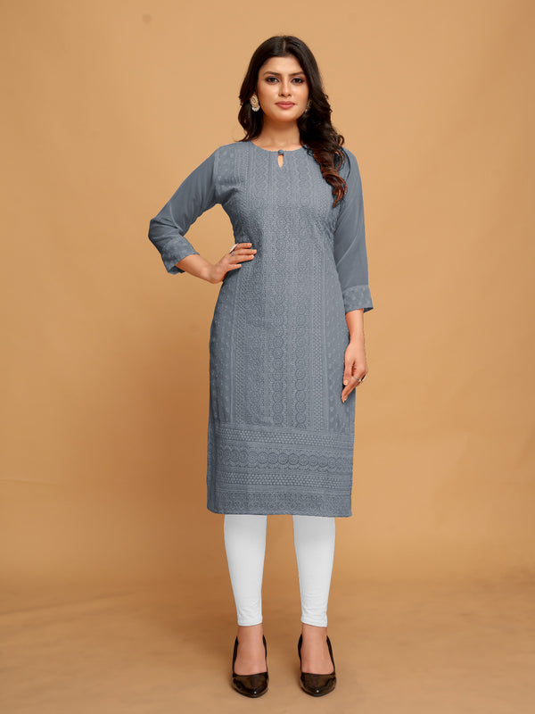 Georgette Chikankari Kurti for Women|Women's Chikankari Embroidered Kurta