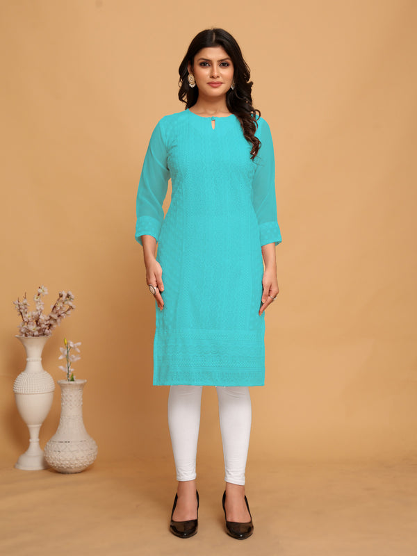 Georgette Chikankari Kurti for Women|Women's Chikankari Embroidered Kurta