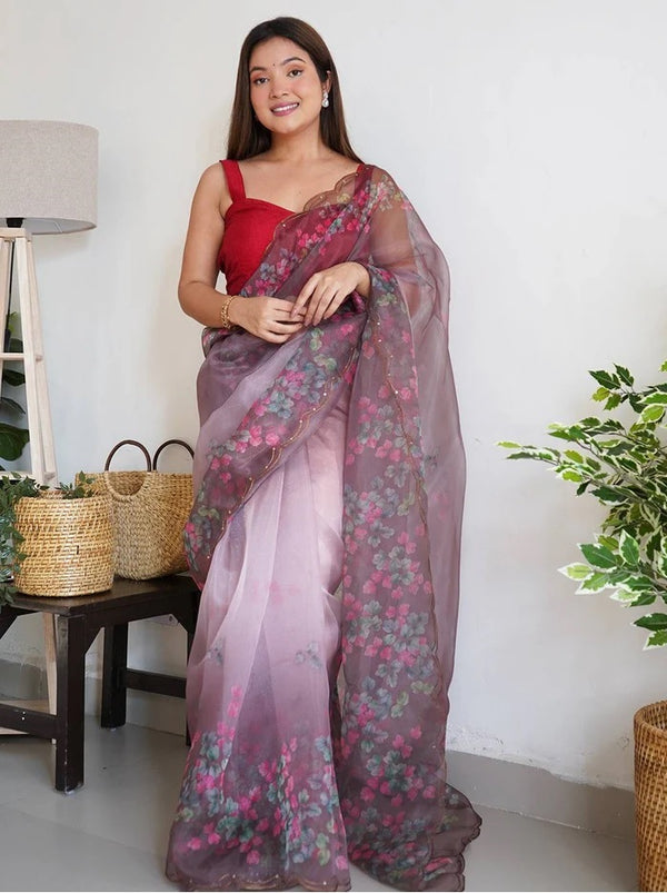 Premium Organza Printed Saree With Unstitched Blouse