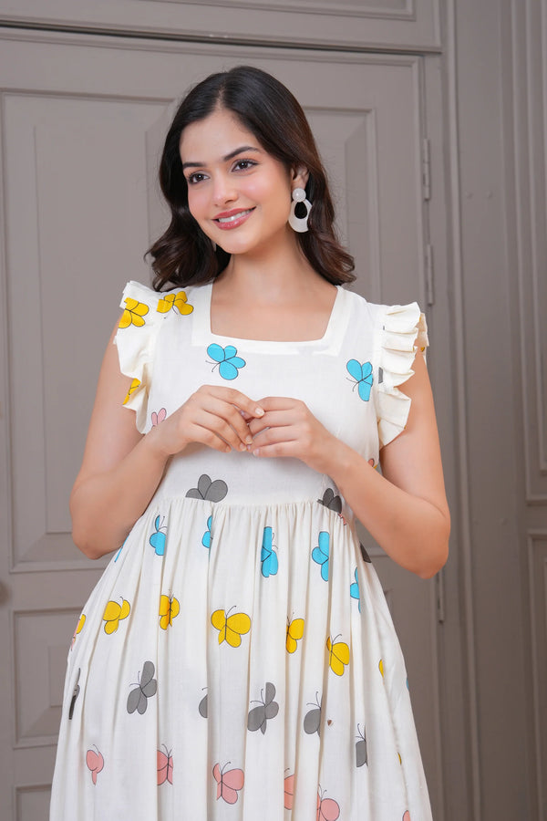 NESH CREATION White Rayon One-Piece Western Dress for Women