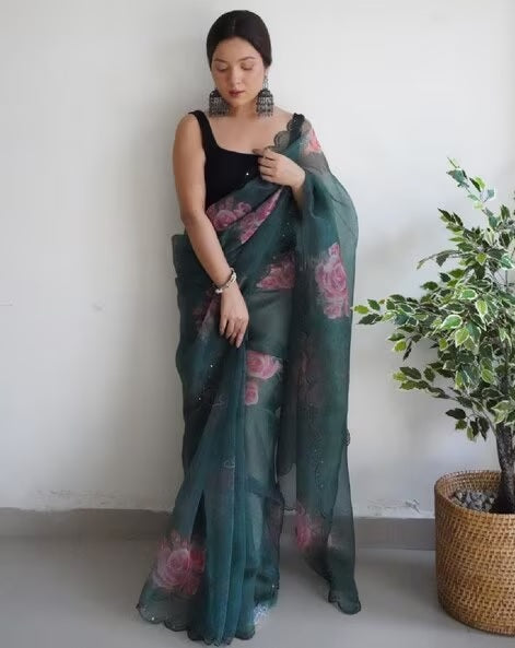 Premium Organza Printed Saree With Unstitched Blouse