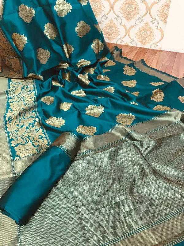 Exquisite Mandakini Banarasi Saree | Women Printed Silk Saree | Jecquard weaving Border with Unstiched Blouse