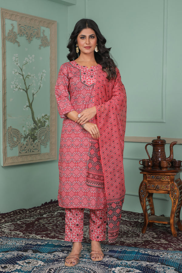 Dhara - Rayon Slub Kurti Set with Printed Chandari Cotton Dupatta