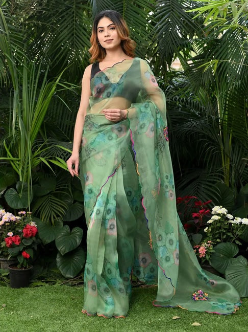 Premium Organza Printed Saree With Unstitched Blouse