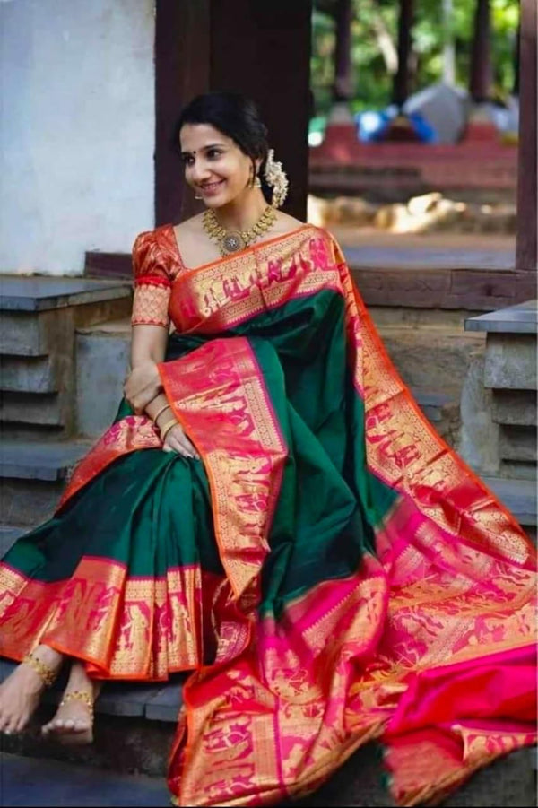 Exquisite Ramleela Saree with Jacquard Pallu | Women Printed Silk Saree | Unstiched Blouse