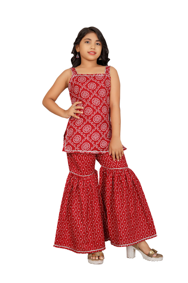 Trendy Girls' Gota Lace Top with Rayon Sharara Dupatta Set