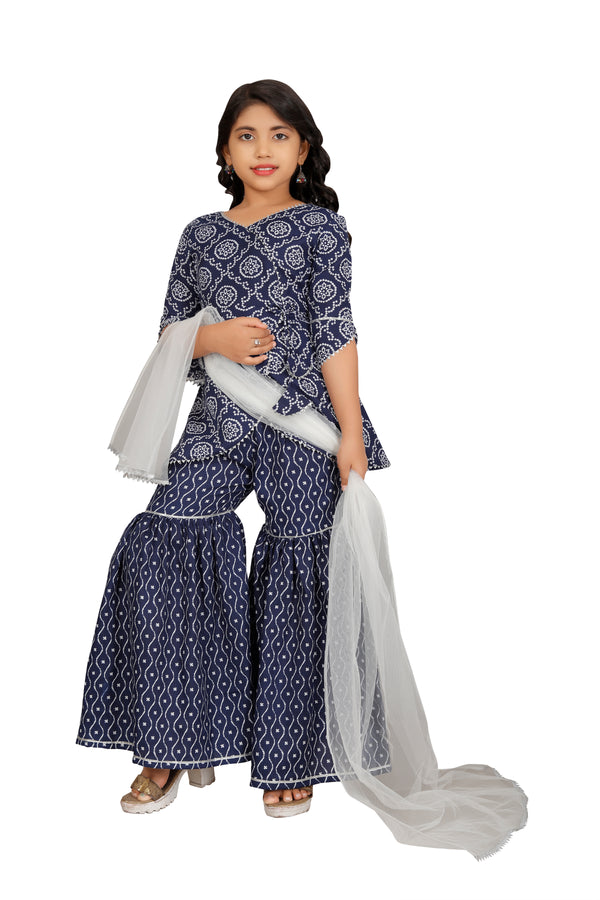 Trendy Girls' Gota Lace Top with Rayon Sharara Dupatta Set