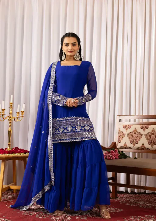 NESH CREATION's Women Navy Blue Sharara Suit | Sharara Set for Diwali, Navratri, and Wedding